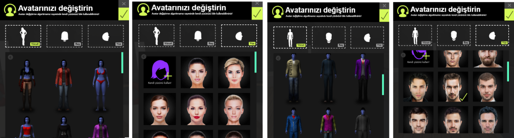 avatar değiştirme ekranı